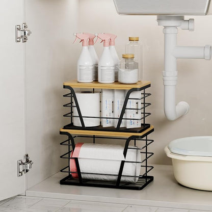 2 Pack Stackable Storage Laundry Kitchen Organizers, Wall Mount Trash Bag Holder - Image 5