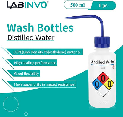 Distilled Water Wash Bottles, Narrow Mouth, Self-Venting Safety Wash Bottles - Image 2