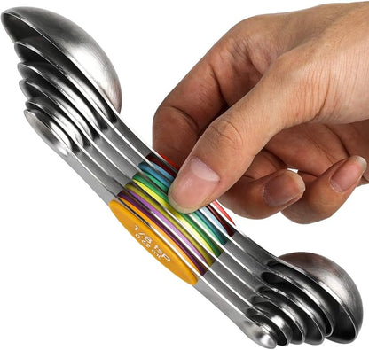 Magnetic Measuring Spoons Set Stainless Steel Stackable Dual Sided Teaspoons - Image 4