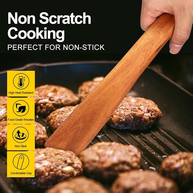 6 Pcs Best Flat Wood Spatula Set Teak Wooden Spoon - Image 7