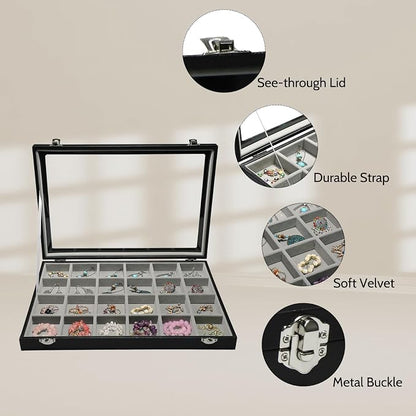 Stratalife Earring Organizer Velvet Jewelry Organizer Box 24 Grid Earring Tray - Image 5
