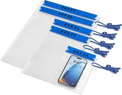 HEETA 5-Pack Clear Waterproof Dry Bag, Water Tight Cases Pouch Dry Bags for Camera Mobile Phone Maps, Kayaking Boating Document Holder