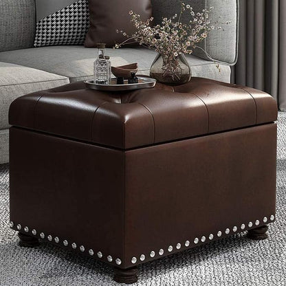 24'' Leather Storage Ottoman Rectangular Foot Rest Stool - Image 2