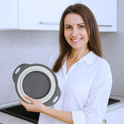Round Silicone White Colander Collapsible – Foldable White Kitchen Strainer - Image 6