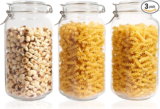 Glass Jars with Airtight Lid, Large Glass Food Storage Jars, 3 Pack Wide Mouth by SUROQUE