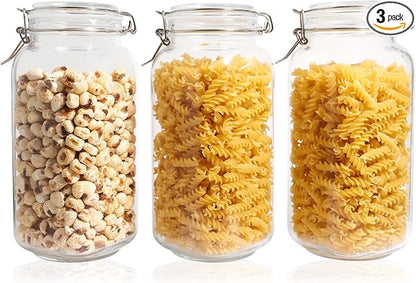 Glass Jars with Airtight Lid, Large Glass Food Storage Jars, 3 Pack Wide Mouth by SUROQUE