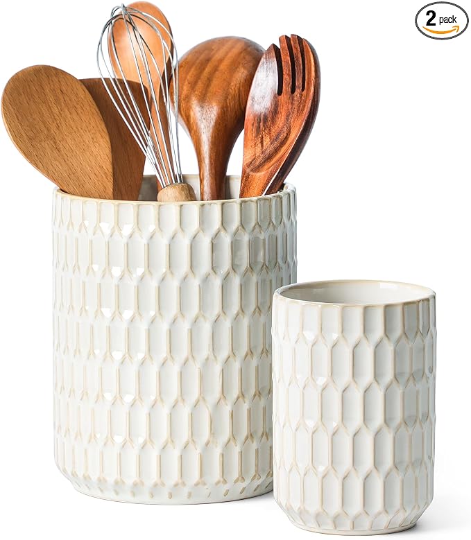 Utensil Holder, 7.5"+5.3" Ceramic Kitchen Utensil Holder by Artebake