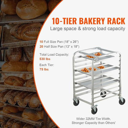 VEVOR 10-Tier Bun Pan Rack, Aluminum Racking Trolley Storage - Image 3