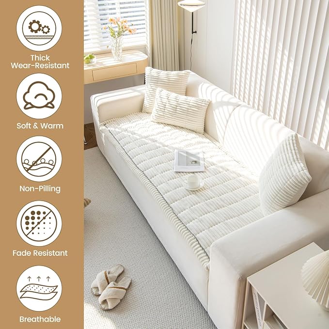 OTOB Couch Covers for 3 Cushion Sofa Pet Friendly, Plush Fuzzy Non Slip Sofa - Image 2