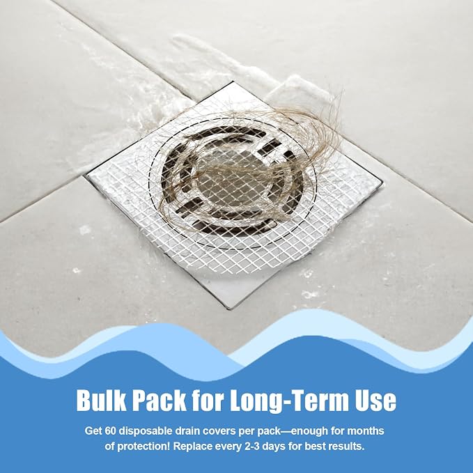 60 Pack Disposable Shower Drain Hair Catcher Hair Trap Drain Covers 4.4” - Image 4