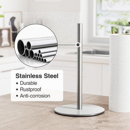 Silver Paper Towel Holder Free-Standing, Premium Stainless Steel Paper Rolls - Image 4