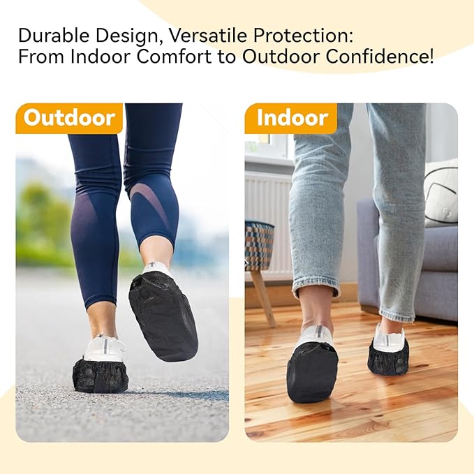 100Pcs Shoe Covers Disposable Non Slip, Large Size Non-Woven Boot Covers, Breathable and Durable, Fits US Men 6-14 Size, Reusable Slip-Resistant Booties for Indoors (Black)