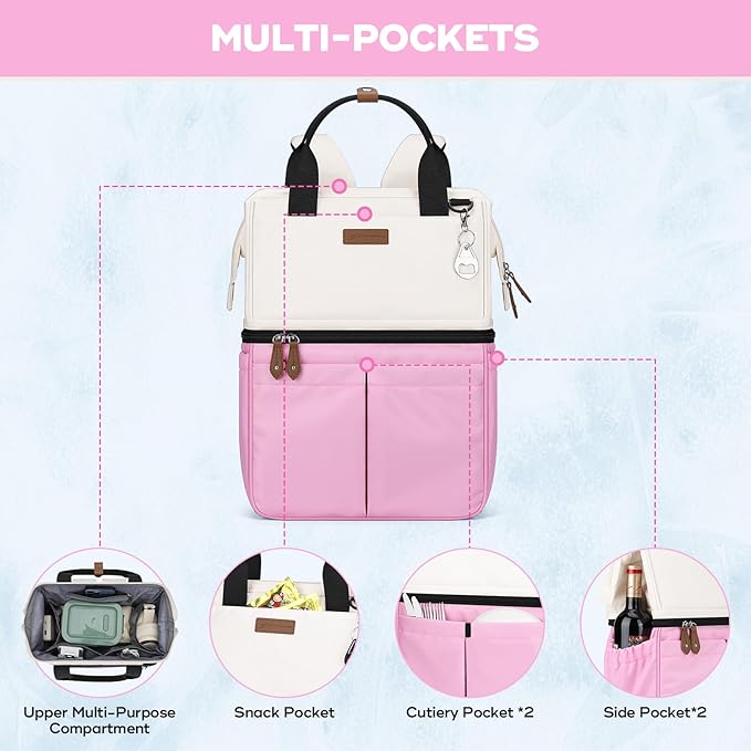 Maelstrom Cooler Backpack, 36 Cans Insulated Backpack Cooler, Soft Leakproof Double Deck Cooler Bag, Lightweight Lunch Backpack for Men & Women,Perfect for Beach Travel, Camping & Work-Beige Pink