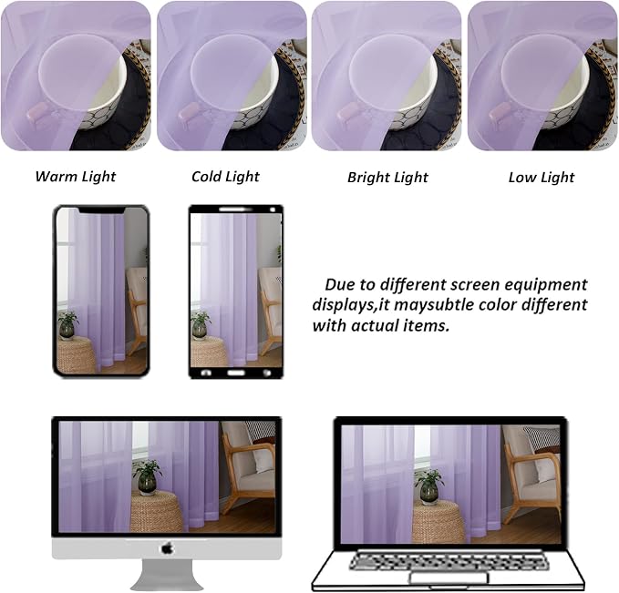 Chyhomenyc Lilac Sheer Curtains 84 Inch Length 2 Panels, Light Filtering Soft - Image 4