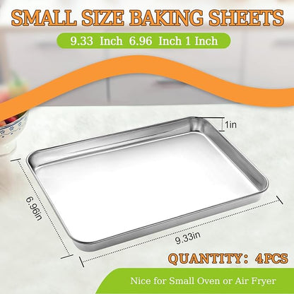 4 Pieces Baking Sheet Pan Tray, CEKEE Stainless Steel Small Cookie Sheets - Image 7