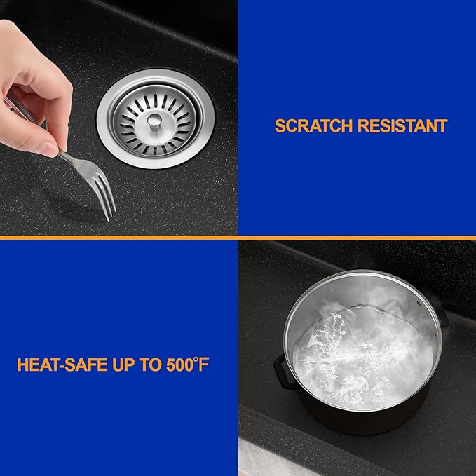 Dcolora 33x22 Drop In Kitchen Sink Black, Granite Composite Black Kitchen Sink Multifunctional Topmount Large Single Bowl Workstation Sinks #DC-0001GBT, 33" x 22" x 10"