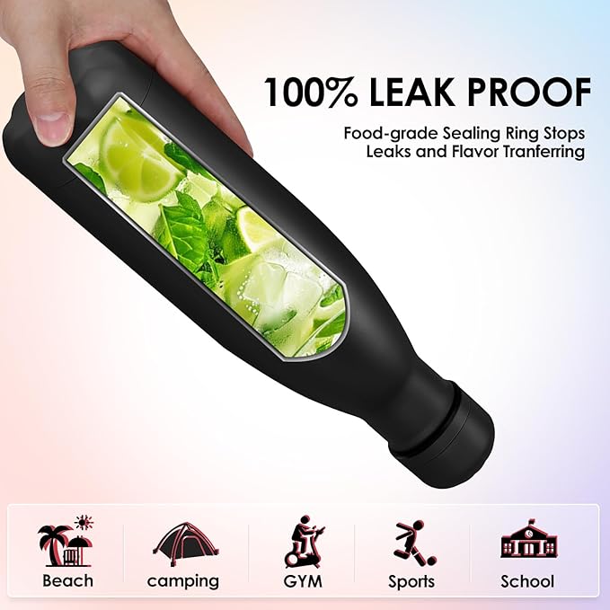 17oz Cola-Bottle Shaped Stainless Steel Leak-proof Water Bottle,Double Wall Vacuum Insulated Metal,Travel Mug For Sports Indoors & Outdoors,BPA-Free School Kids Flasks,Black(12Pack)