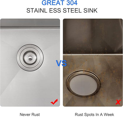 15 x 15 Inch Undermount Kitchen Sink, T-304 Stainless Steel Handmade Single Bowl Kitchen Bar Sink or Prep Small Sink (Brushed)