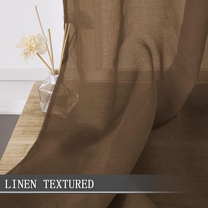 Tollpiz Sheer Curtains Linen Textured Bedroom Curtain Sheers Light Filtering - Image 2