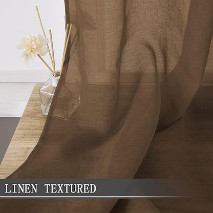 Tollpiz Sheer Curtains Linen Textured Bedroom Curtain Sheers Light Filtering - Image 2