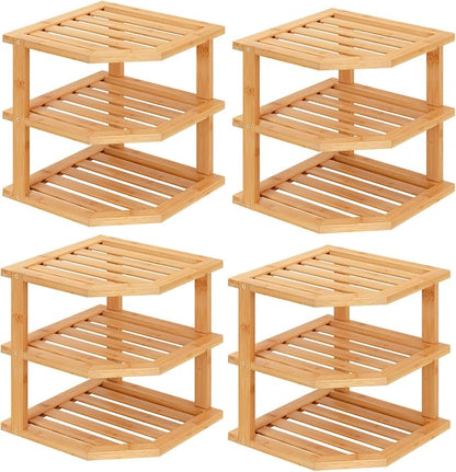 VERTORGAN 3 Tier Bamboo Corner Shelf, Dish Drying Rack, Plate Organizer by VERTORGAN