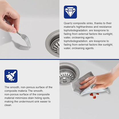 Dcolora 33 Inch Granite Compoisite Kitchen Sink White Undermount Kitchen Sink 50/50 Double Bowl Workstation Elegant Under Counter basin 33"×19“×10”，#DC-GX3327