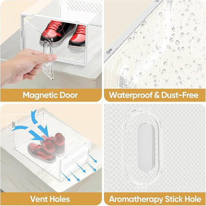 BALEINE 3 Pack Stackable Shoe Storage Boxes Fit Size 11, Thickened Clear Shoe - Image 2
