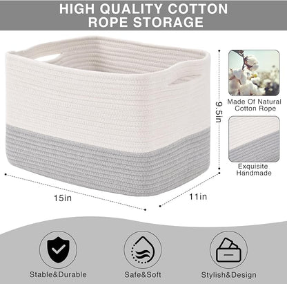 Storage Baskets for Organizing Shelves, Woven Cotton Rope Bins for Baby Nursery - Image 3