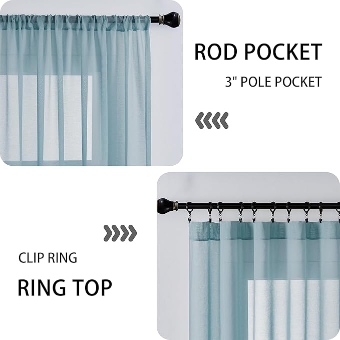 Tollpiz Short Sheer Door Curtain Closet Linen Textured Curtain Sheers Doorway Light Filtering Voile Patio Door Rod Pocket Curtains French Door, 54 x 54 inches Long, Dusty Blue, Set of 1 Panel