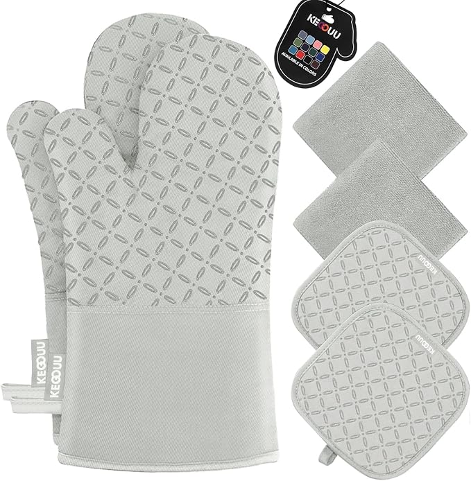 KEGOUU Oven Mitts and Pot Holders 6pcs Set, Kitchen Oven Glove High Heat by KEGOUUOvenMitt