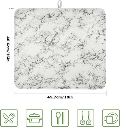 White Grey Marble Dish Drying Mat - Image 2