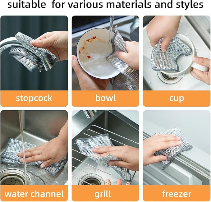 Multipurpose Wire Miracle Cleaning Cloths, Magnifying Wire Dishwashing Rags - Image 4