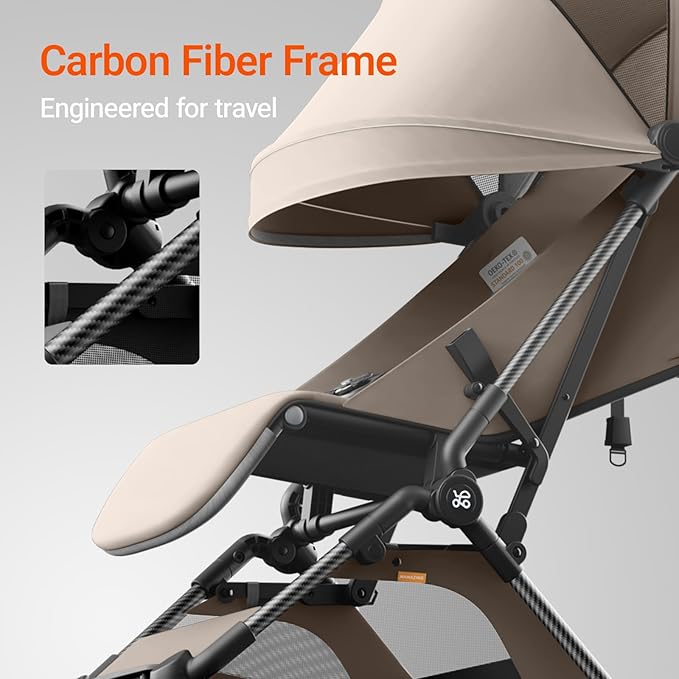 Lightweight Baby Travel Stroller with Carbon Fiber Frame, Compact & Airplane-Friendly, One-Handed Folding Design, 11.6 lbs, Perfect for Toddlers, Simply Taupe