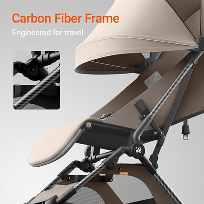 Lightweight Baby Travel Stroller with Carbon Fiber Frame, Compact & Airplane-Friendly, One-Handed Folding Design, 11.6 lbs, Perfect for Toddlers, Simply Taupe
