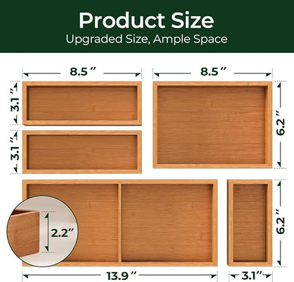 keechee 5-Piece Bamboo Drawer Organizer Set, 2.2" Deep Multi-Use Organizers - Image 4