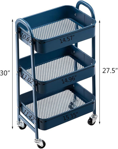 AGTEK Makeup Cart, Movable Rolling Organizer Cart, 3 Tier Metal Utility Cart - Image 3
