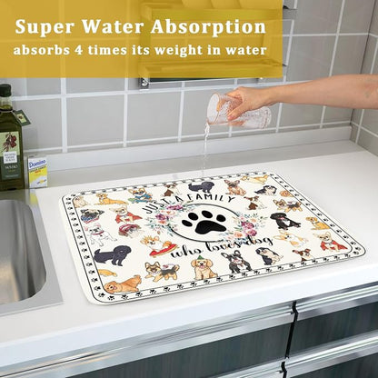 Dog Family Dish Drying Mat Cartoon Pet 18 X 24 in Absorbent Printed Drying Pad - Image 7