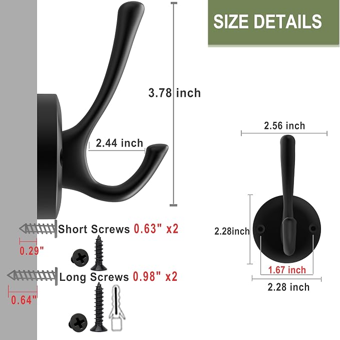 Matte Black Wall Hooks, 4 Pack Heavy Duty Coat Towel Hook Metal Double Backpack - Image 6