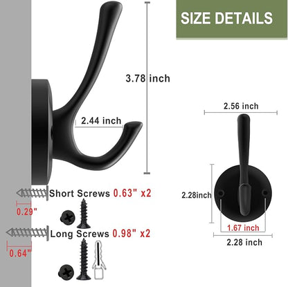 Black Towel Hooks for Wall, 5 Pack Coat Robe Hook Heavy Duty Metal Double Bath - Image 8