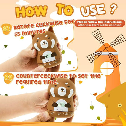 Amylove 4 Pieces Cute Kitchen Timer Animal Mechanical Manual Fox Raccoon Bear - Image 7