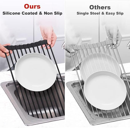 MERRYBOX 20.5" x 13" Roll Up Dish Drying Rack Silicone Wrapped Over The Sink - Image 7