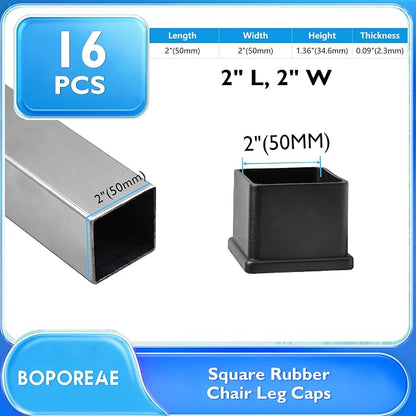 16 Pcs 2" x 2" Square Rubber Chair Leg Caps, PVC Table Leg Covers, Flexible & - Image 2