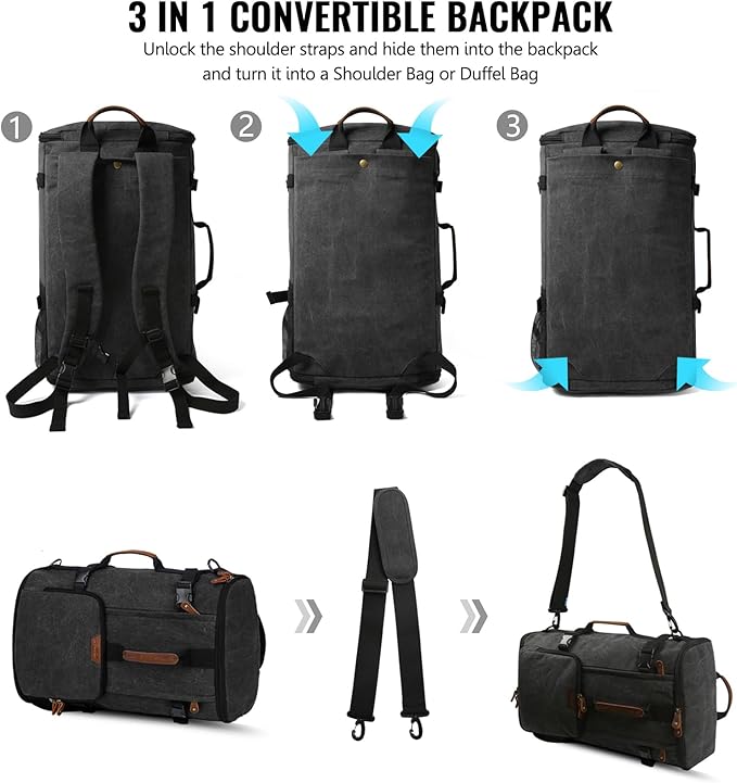 G-FAVOR Travel Backpack for Men, 40L Flight Approved Carry On Backpack, Water Resistant Canvas Weekender with 17.3" Laptop Sleeve, Convertible Duffel Bag for Airplane, Business & Travel