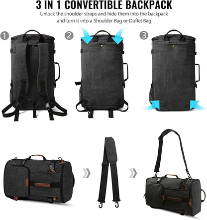 G-FAVOR Travel Backpack for Men, 40L Flight Approved Carry On Backpack, Water Resistant Canvas Weekender with 17.3" Laptop Sleeve, Convertible Duffel Bag for Airplane, Business & Travel