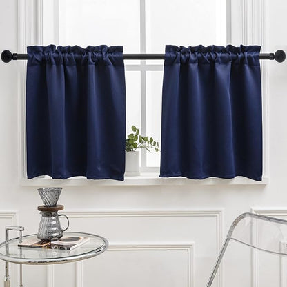 Pickluc Navy Blue Cafe Curtain 30 Inches Length, Rod Pocket Small Kitchen by PICKLUC