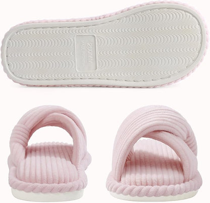Evshine Summer House Slippers for Women Corduroy Cross Bow Indoor Slippers Open - Image 5