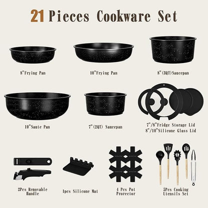 Umite Chef 21Pcs Pots and Pans Set Non Stick, Nonstick Cookware Sets Detachable - Image 2