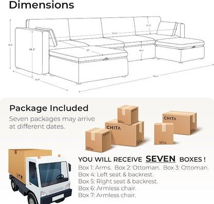 CHITA Terracotta 6-Seat U-Shaped Modular Sofa Set, Extra Large Sectional Couch - Image 2