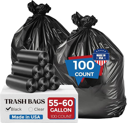 Fuxury 55-60 Gallon Heavy Duty Trash Bags, 23 Mic Thick, 38x58 in, Star-Seal by Fuxury