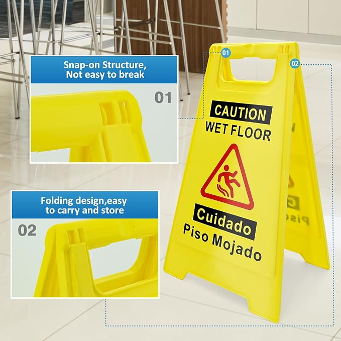 2 Pack Caution Wet Floor Sign, 17.5" Height, Bright Yellow, Double-Sided - Image 4